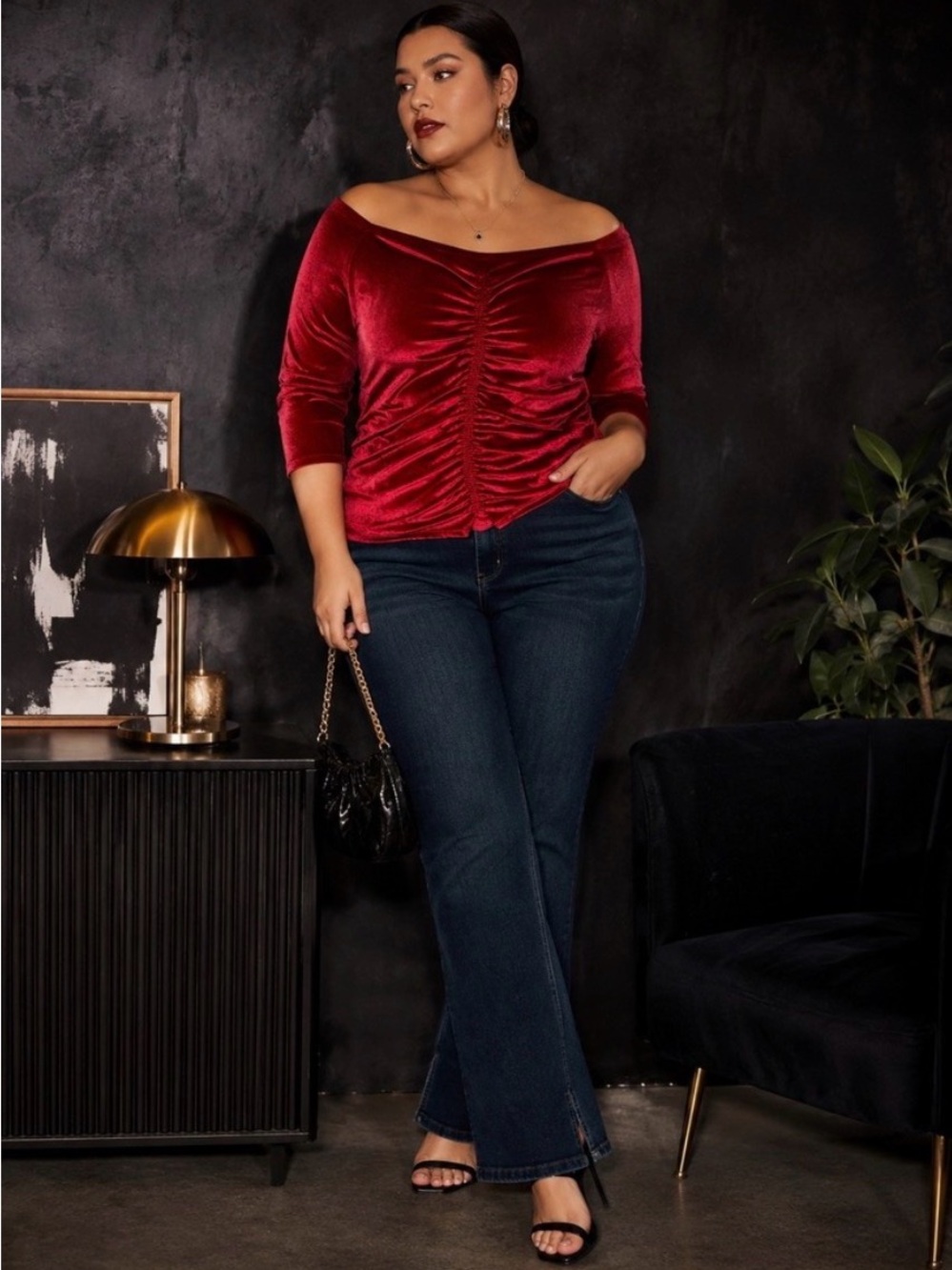 🆕 Red Velvet Shirred Front Off Shoulder Top Stretch 2 2X 18 20 NWT Torrid New!